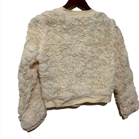 H & M Girls Rosette & Ruffle Cream Bomber Jacket - Picture 4 of 5